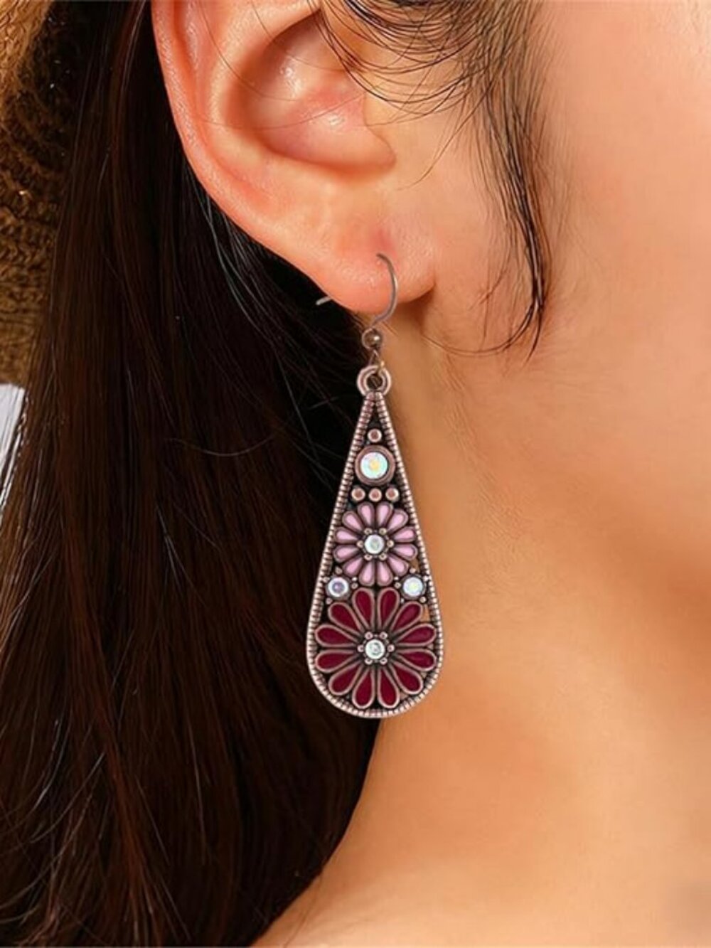 MALOYANVE Bohemian Crystal Teardrop Earrings for Women Vintage Tribal Geometric